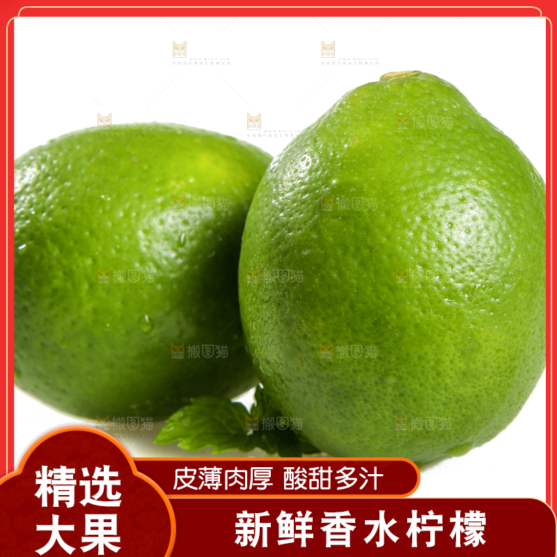 白底上的无籽香水柠檬