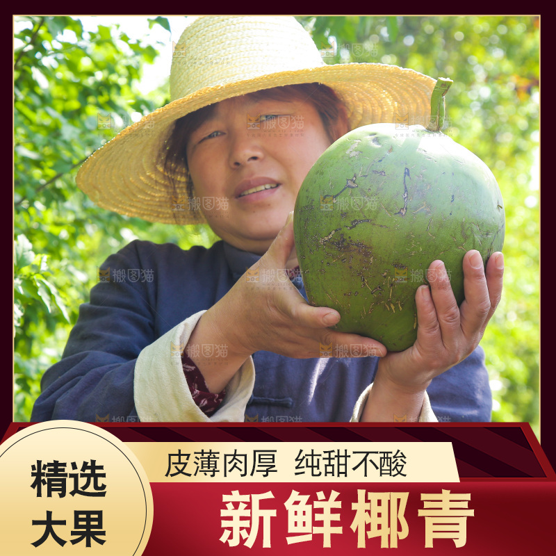 女人手里拿着带皮椰青