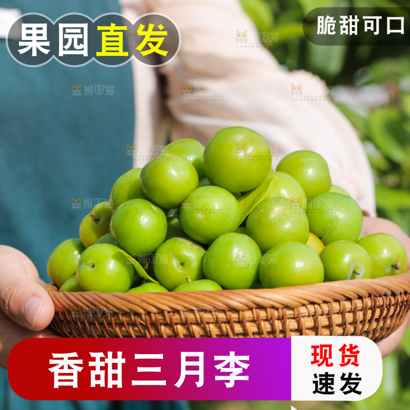 手里端着一篮新鲜三月李