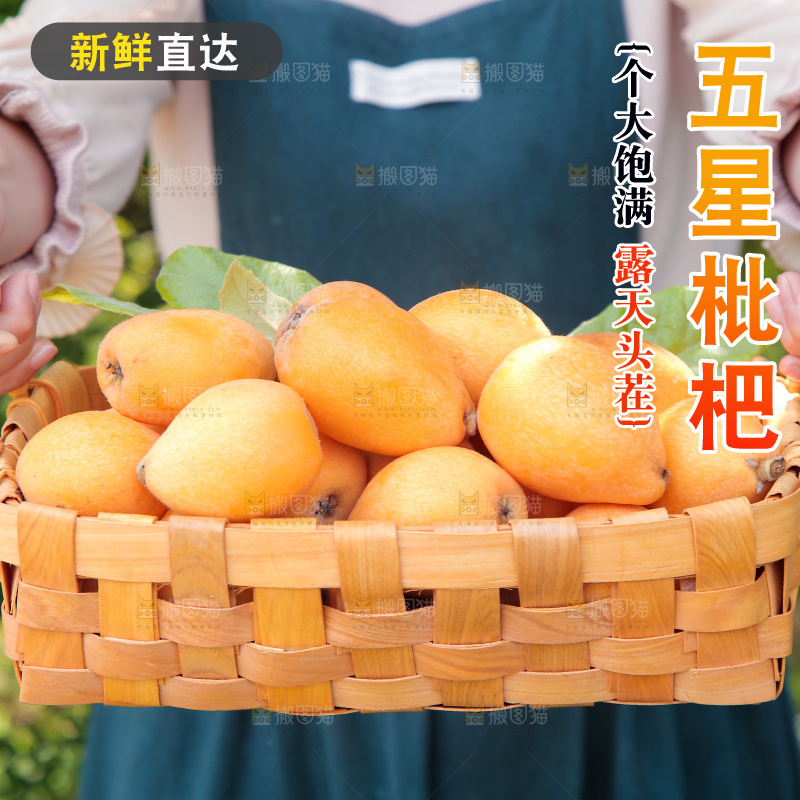 女孩手里端着一篮新鲜枇杷