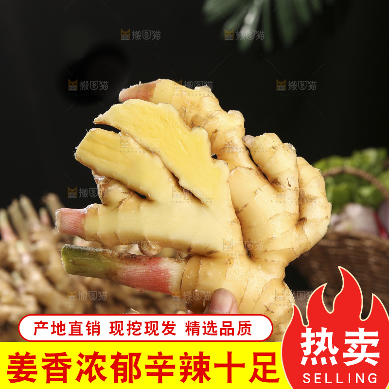 木底上的新鲜小黄姜