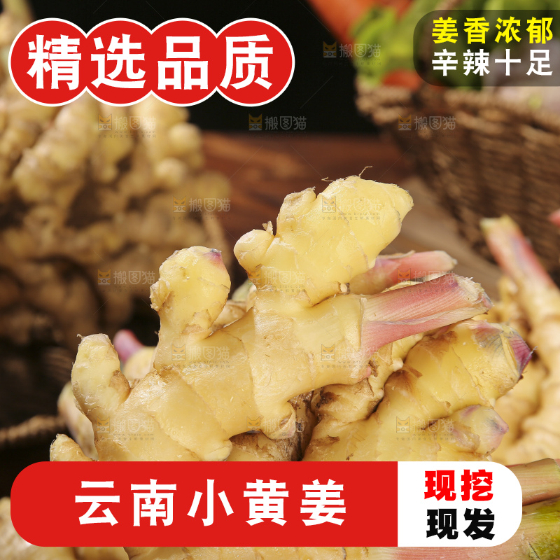 木底上的新鲜小黄姜