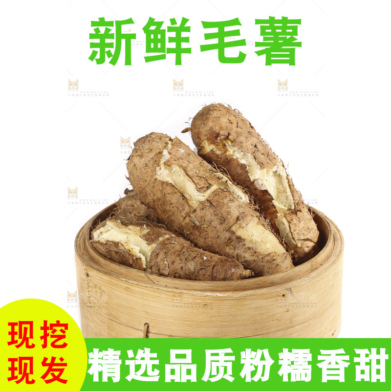 白底上的新鲜毛薯