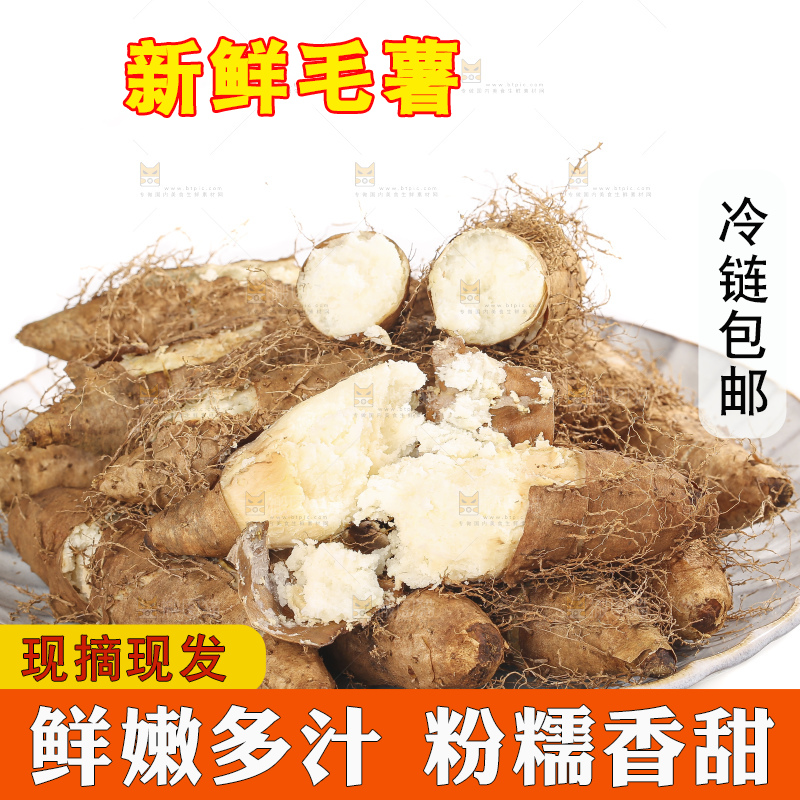 白底上的新鲜毛薯