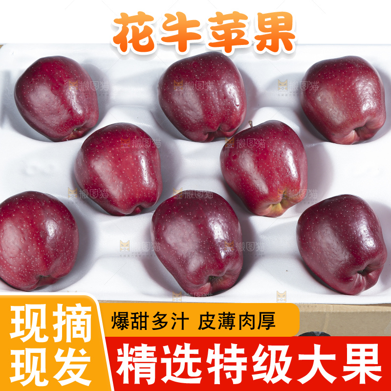 白底上的花牛苹果