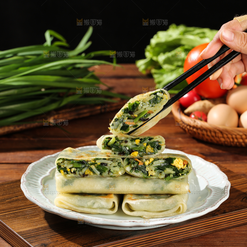 木底上的韭菜盒子