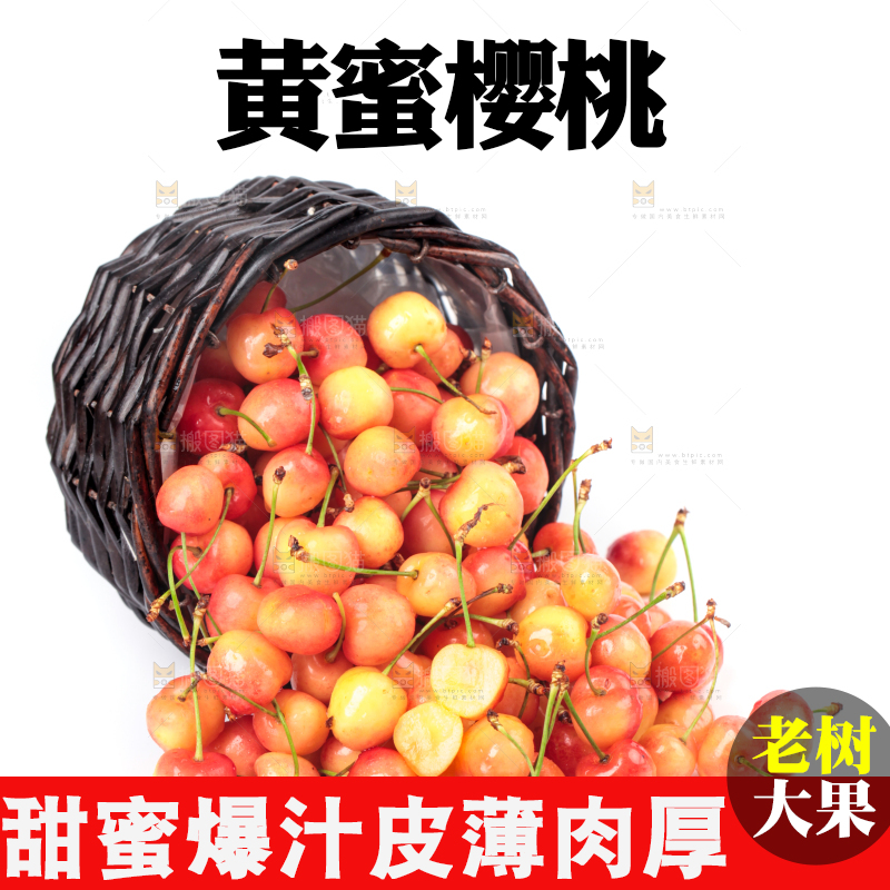 白底上的黄蜜樱桃
