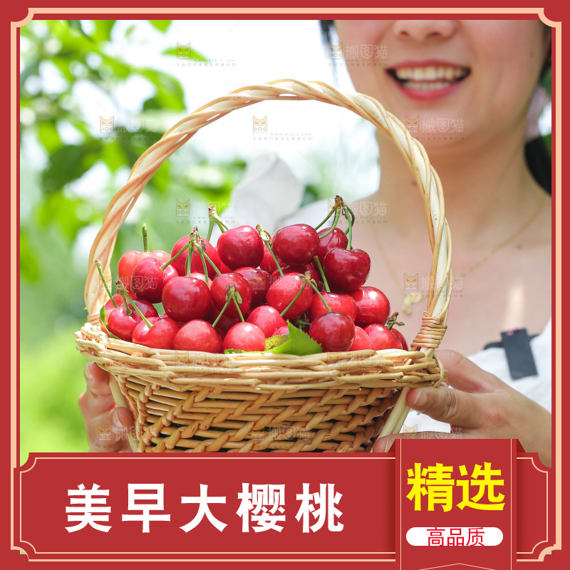 手里拿着新鲜大樱桃