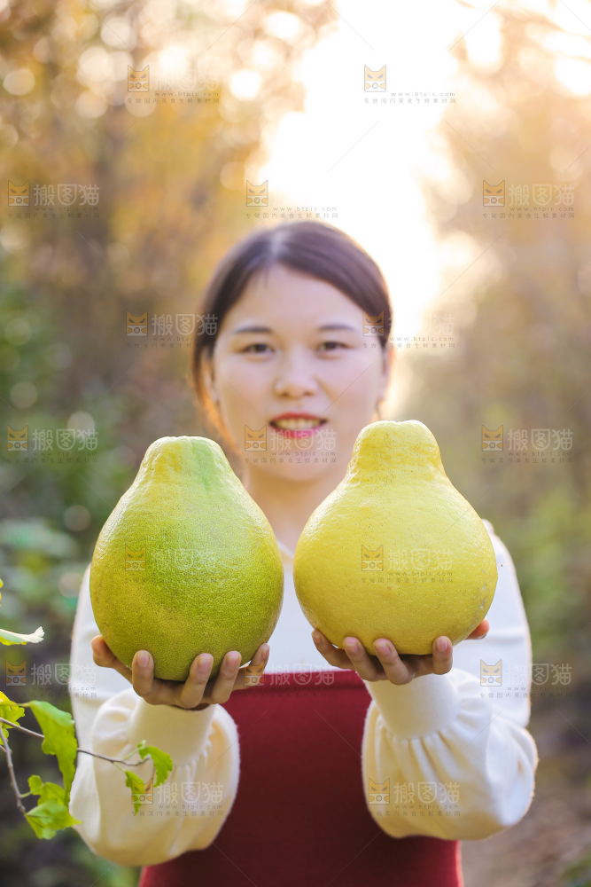 手里拿着沙田柚