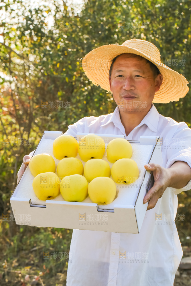 手里拿着黄元帅苹果