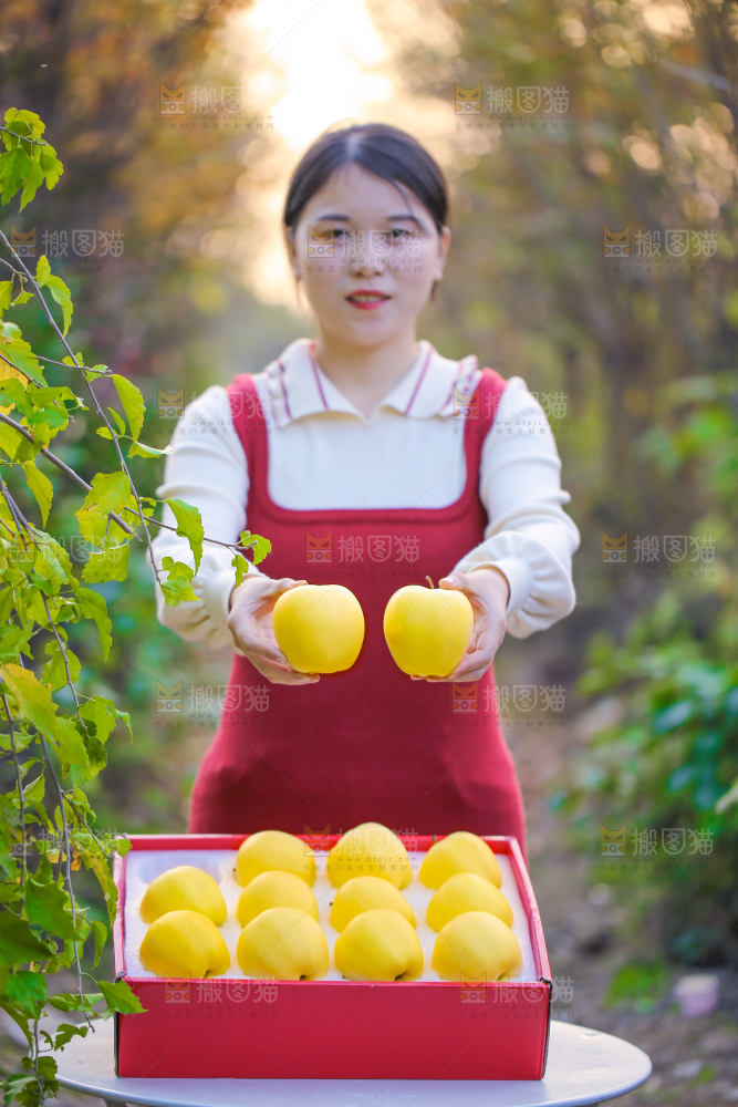 手里拿着黄元帅苹果