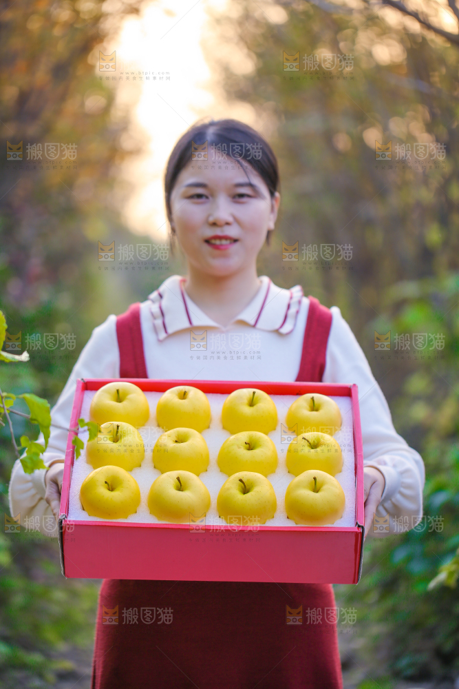 手里拿着黄元帅苹果