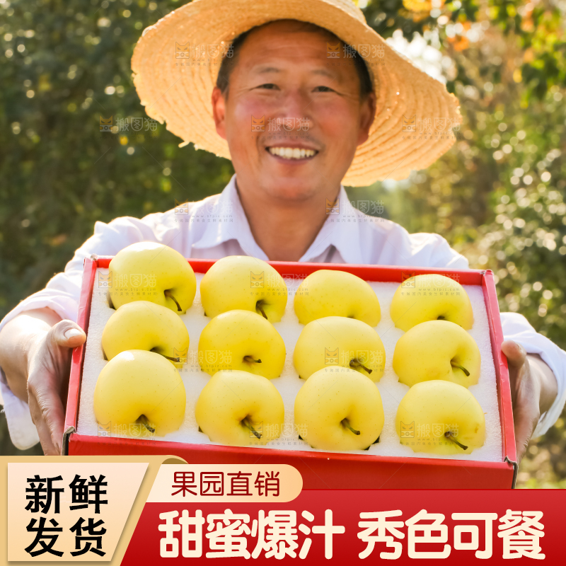手里拿着黄元帅苹果