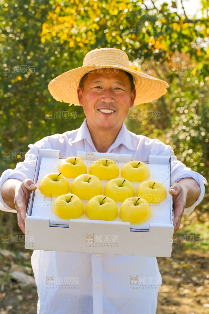 手里拿着黄元帅苹果
