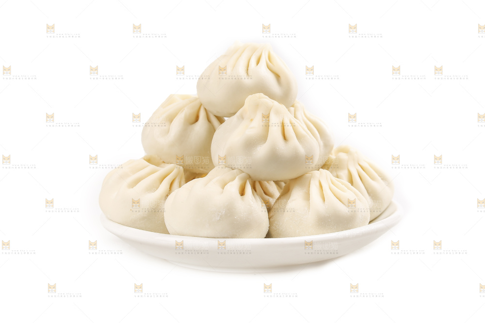 白底上的薄皮小笼包
