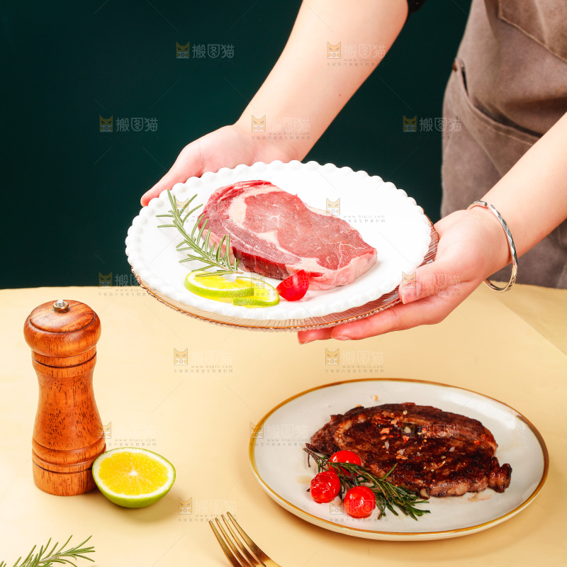 浅底上的新鲜牛排