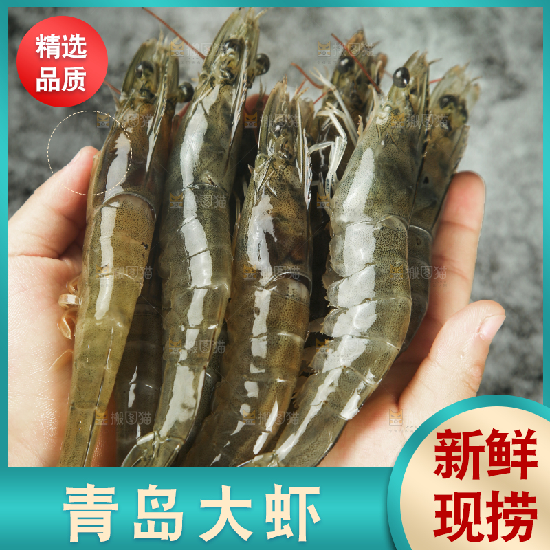 手里拿着青岛大虾