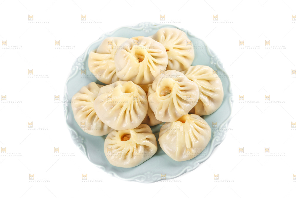 白底上的薄皮小笼包