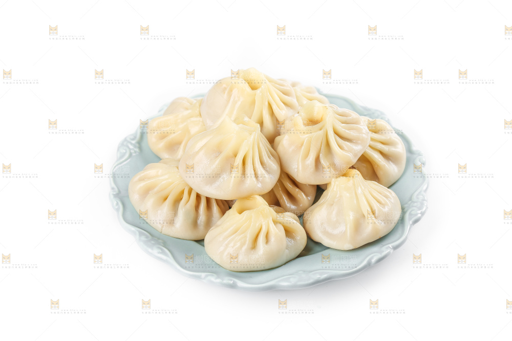 白底上的薄皮小笼包