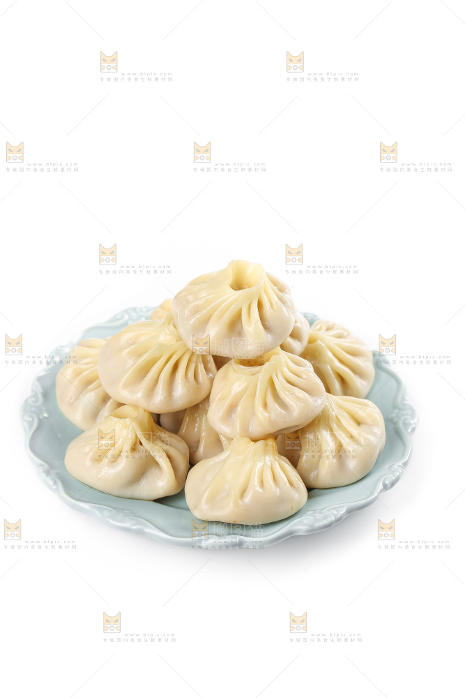 白底上的薄皮小笼包