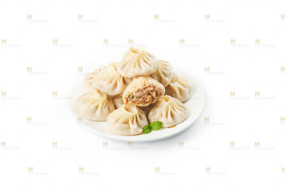 白底上的薄皮小笼包
