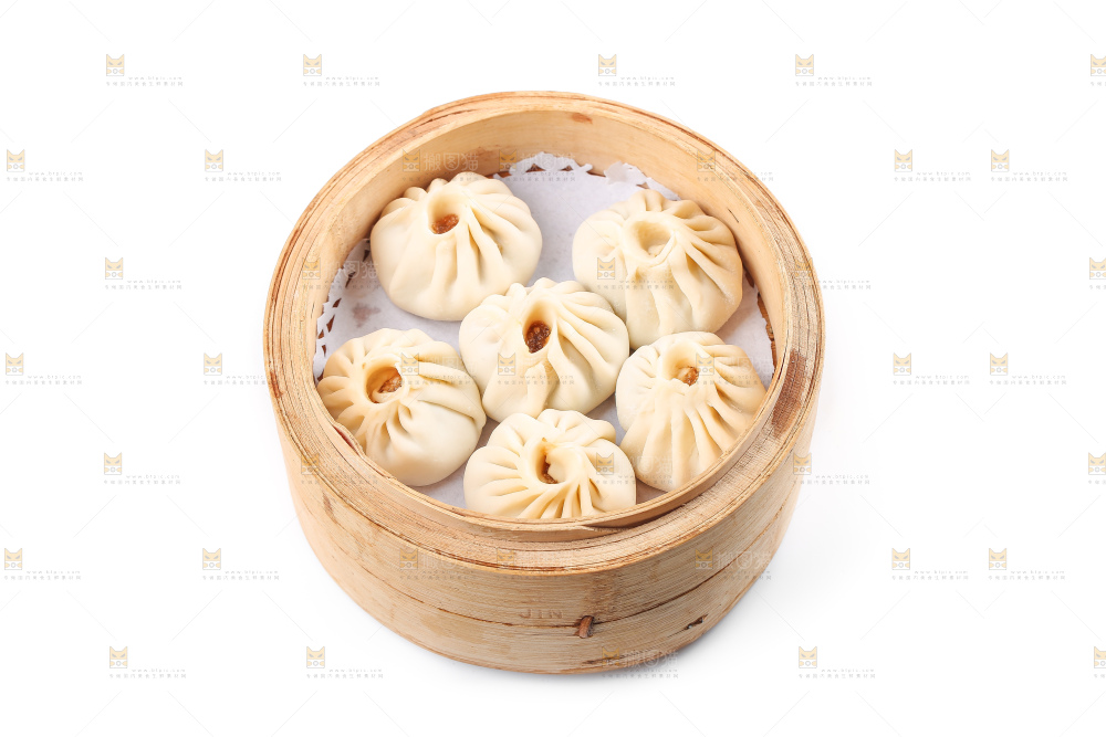 白底上的薄皮小笼包