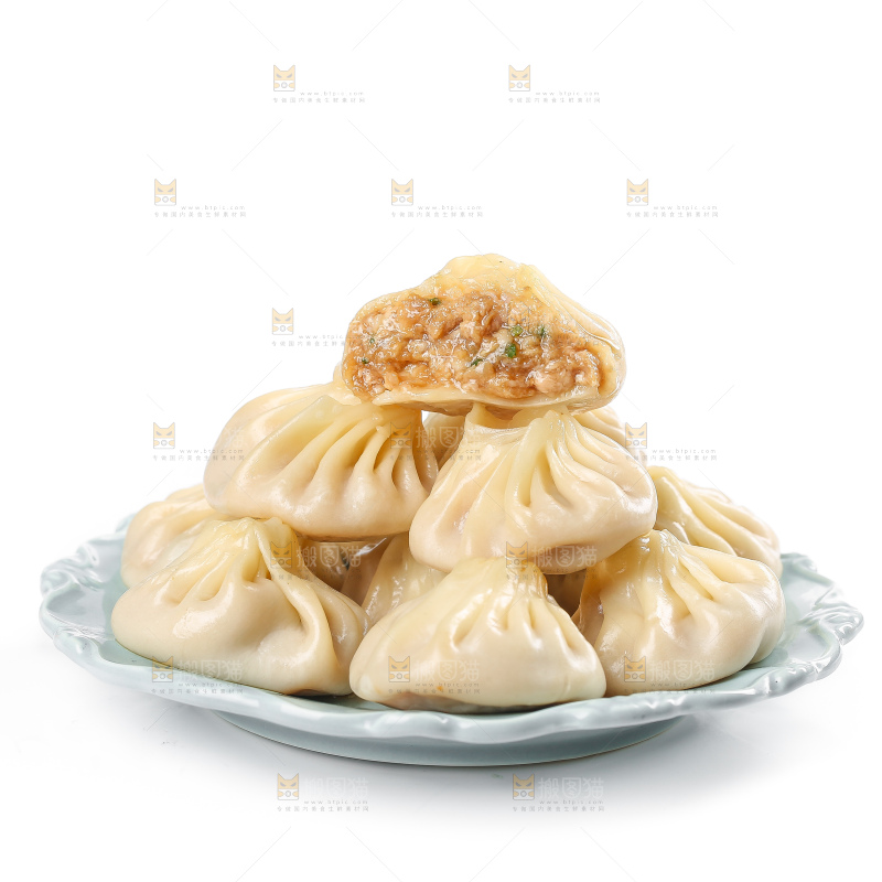 白底上的薄皮小笼包