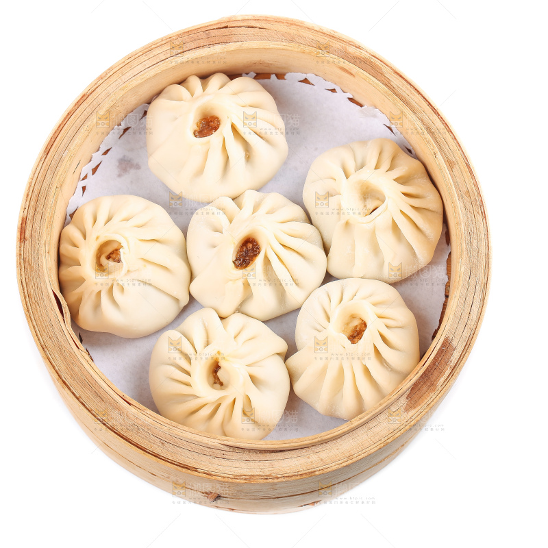 白底上的薄皮小笼包