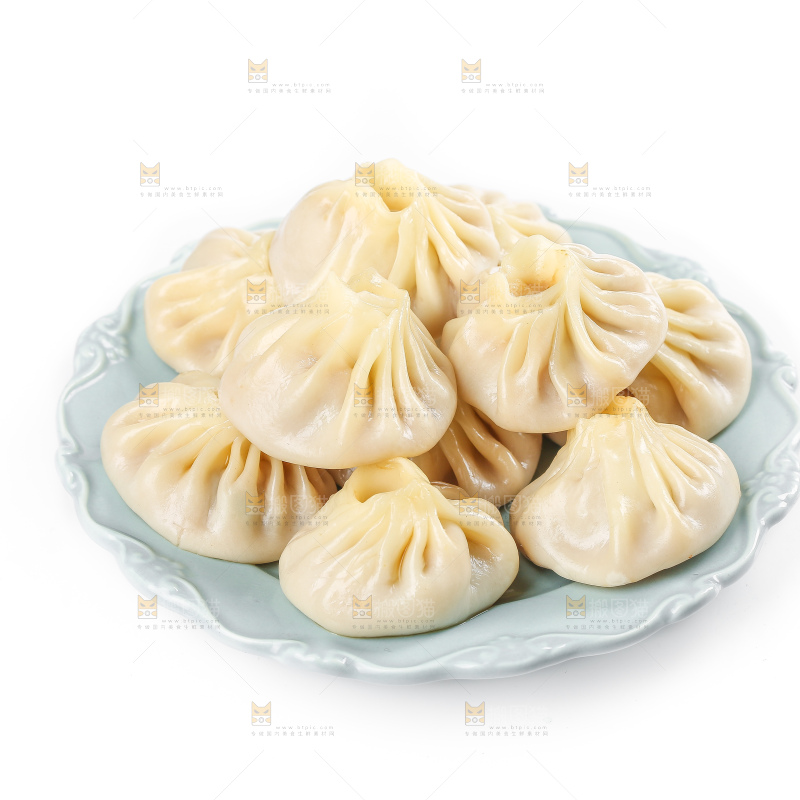 白底上的薄皮小笼包