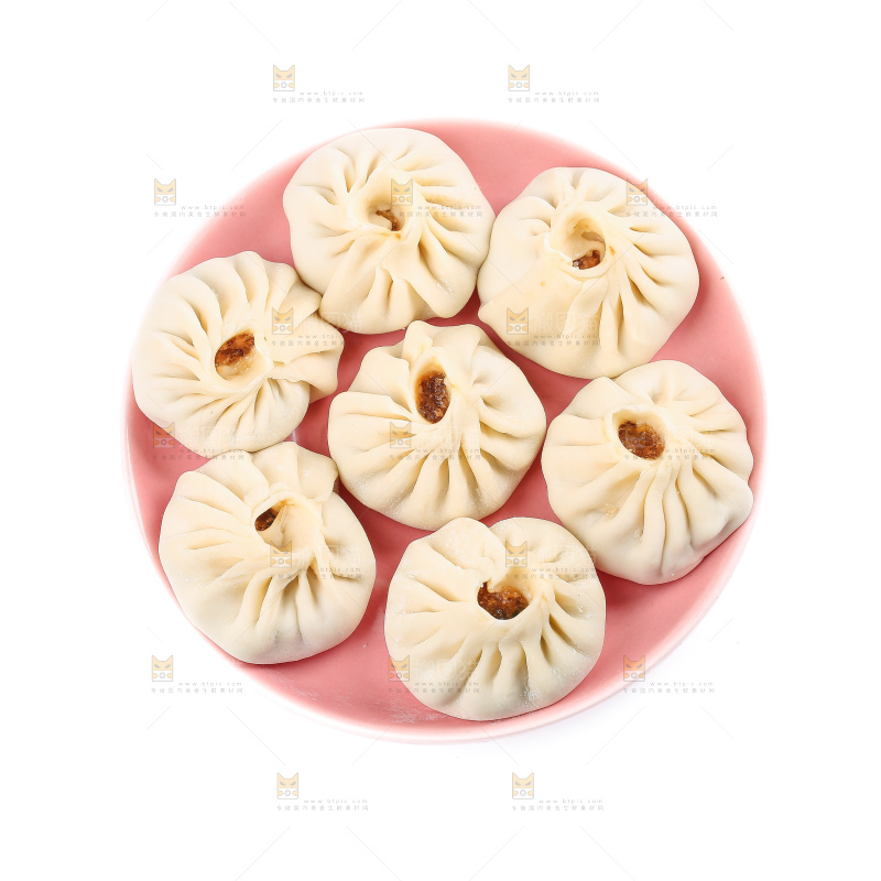 白底上的薄皮小笼包