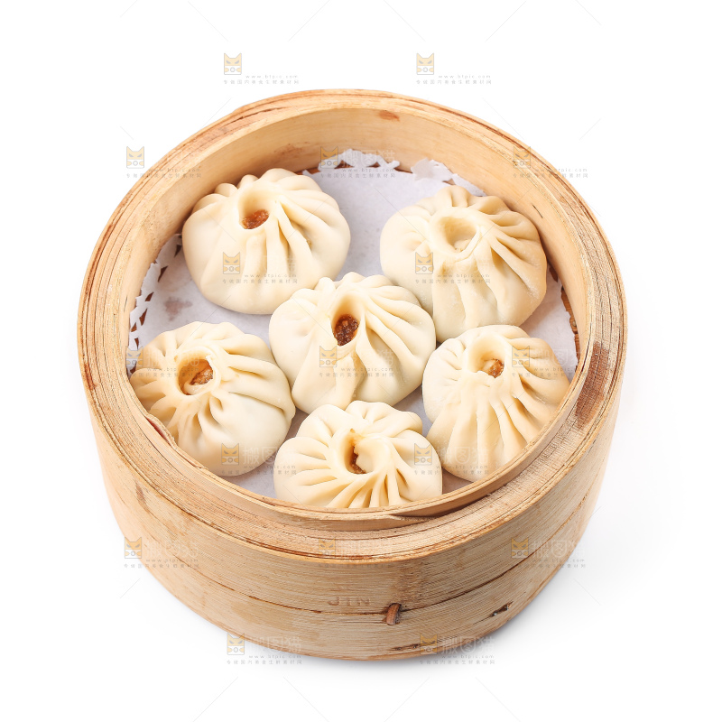 白底上的薄皮小笼包