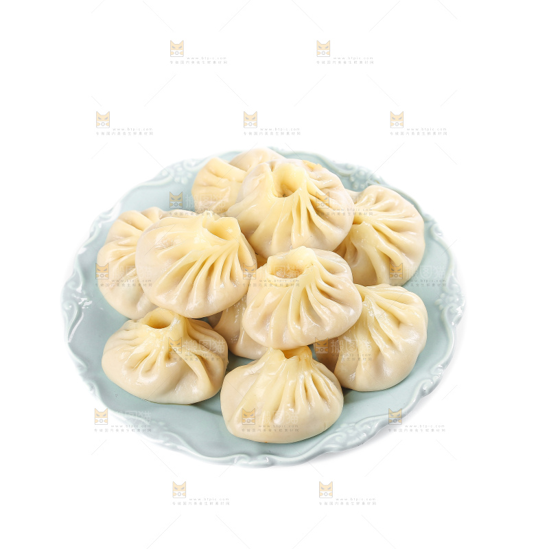 白底上的薄皮小笼包