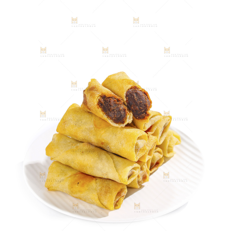 白底上的豆沙春卷