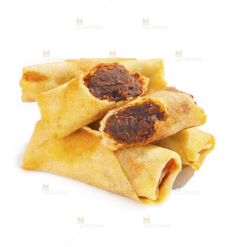白底上的豆沙春卷