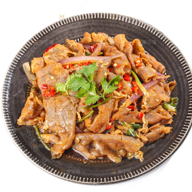 白底上的炒羊肉卷
