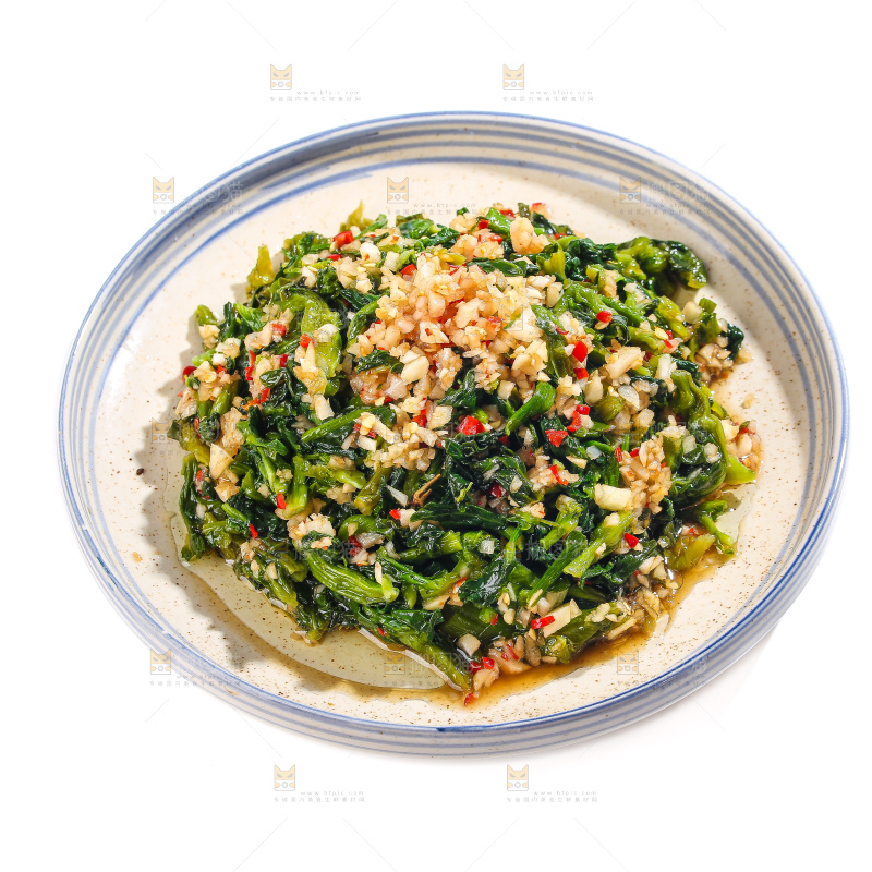 盘子里的蒜蓉青菜