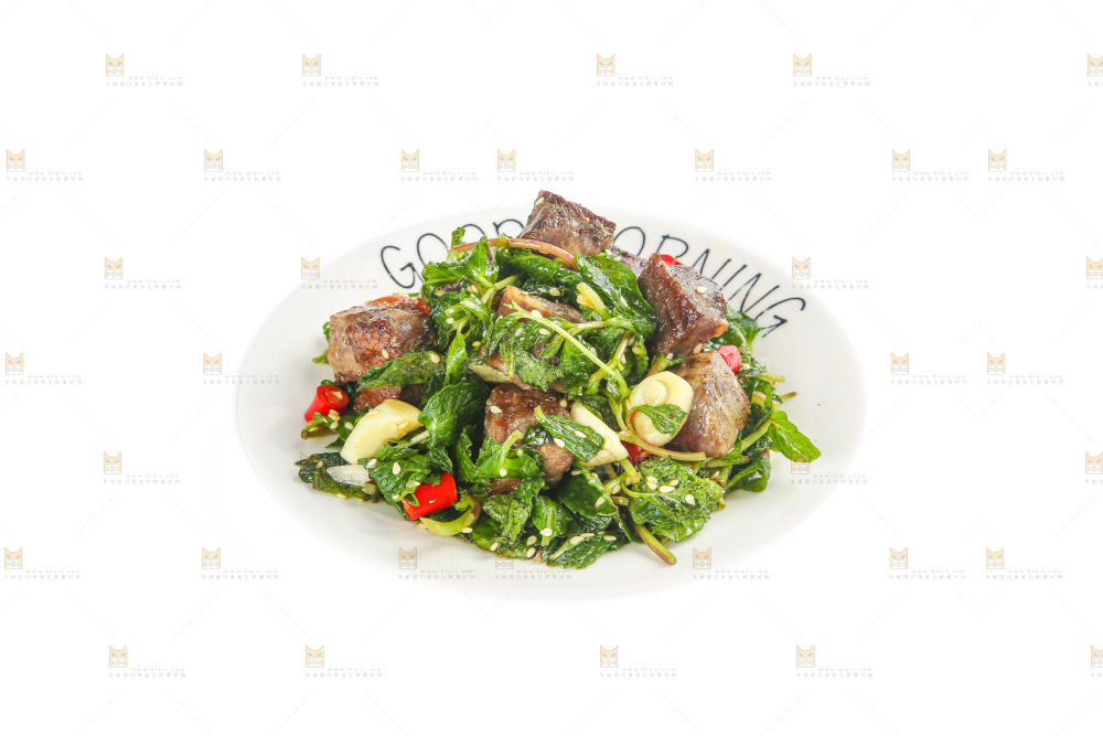 盘子里的薄荷牛肉