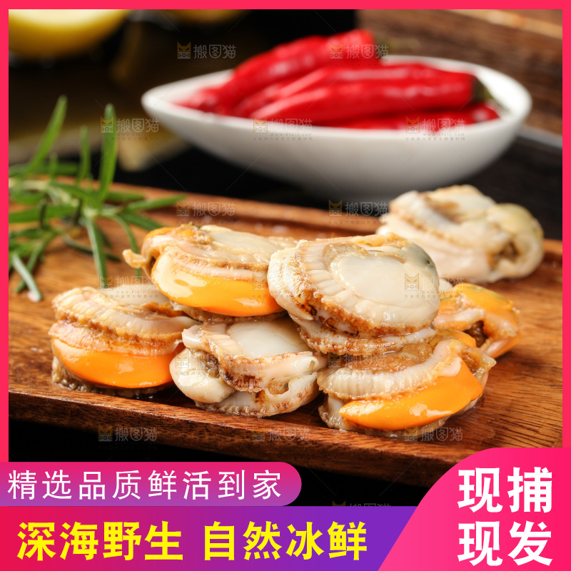 深底上的带黄扇贝肉