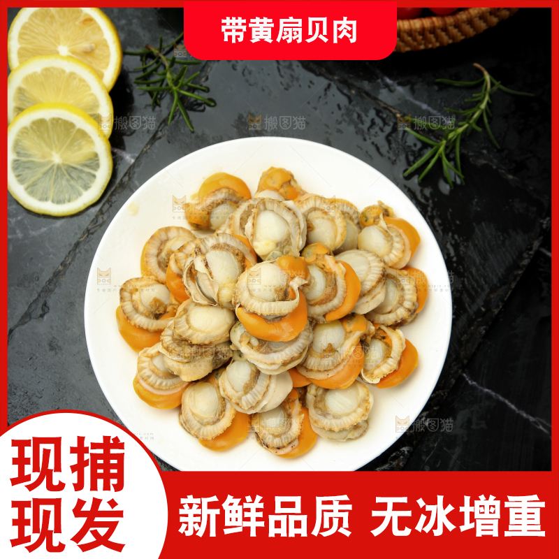 深底上的带黄扇贝肉