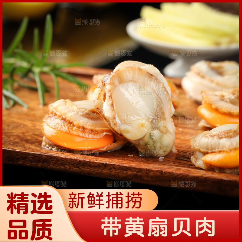 深底上的带黄扇贝肉