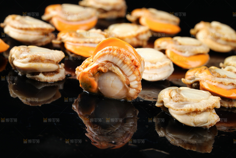 深底上的带黄扇贝肉