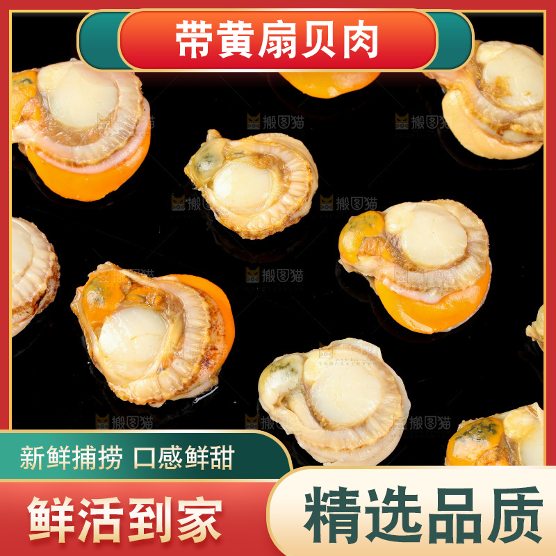 深底上的带黄扇贝肉