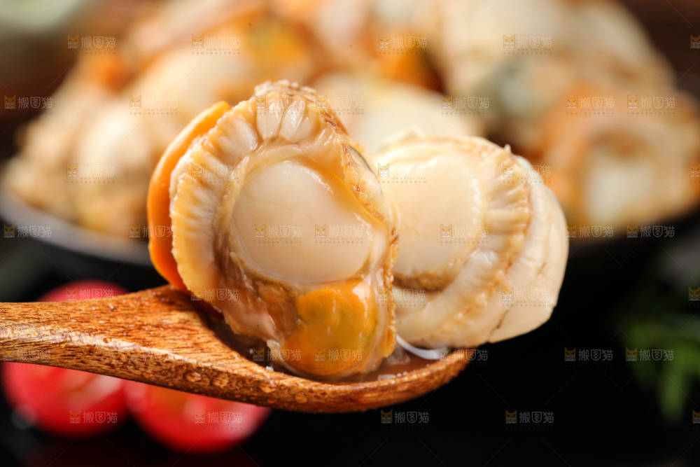 深底上的带黄扇贝肉