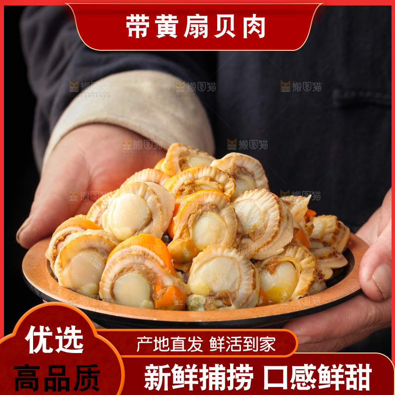 深底上的带黄扇贝肉