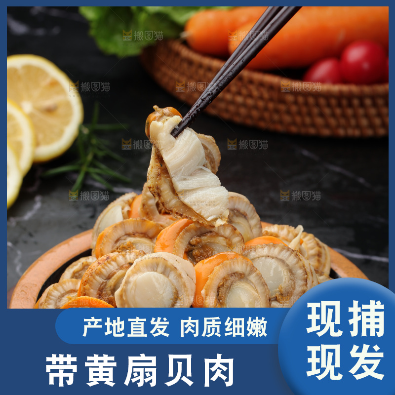 深底上的带黄扇贝肉