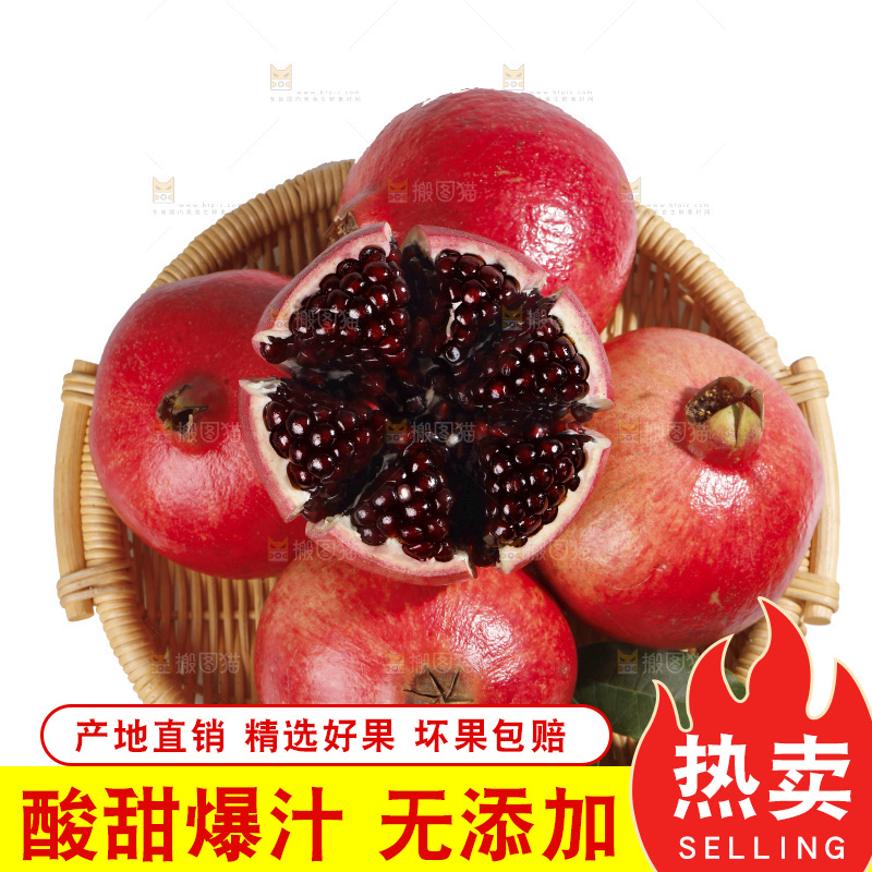 白底上的黒籽酸石榴