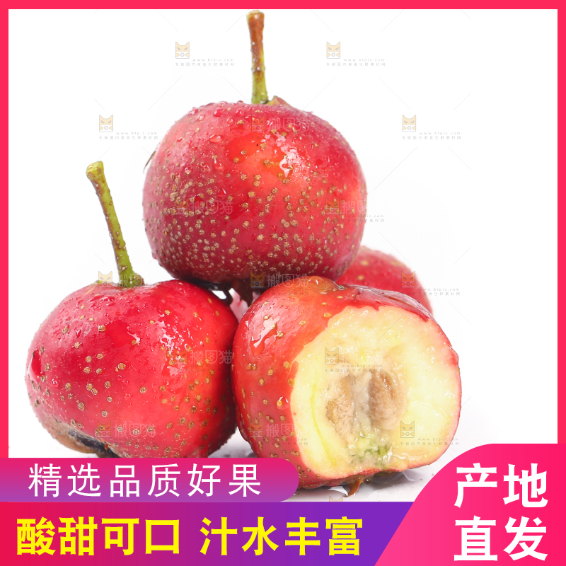 白底上的新鲜山楂