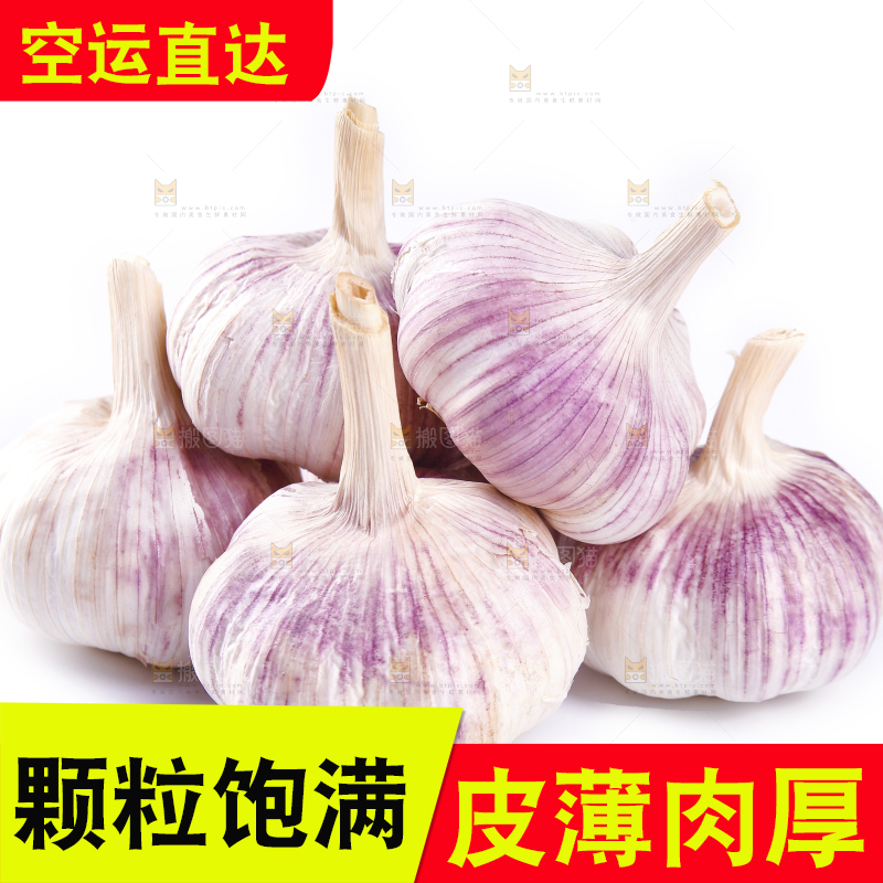 白底上的紫皮干大蒜