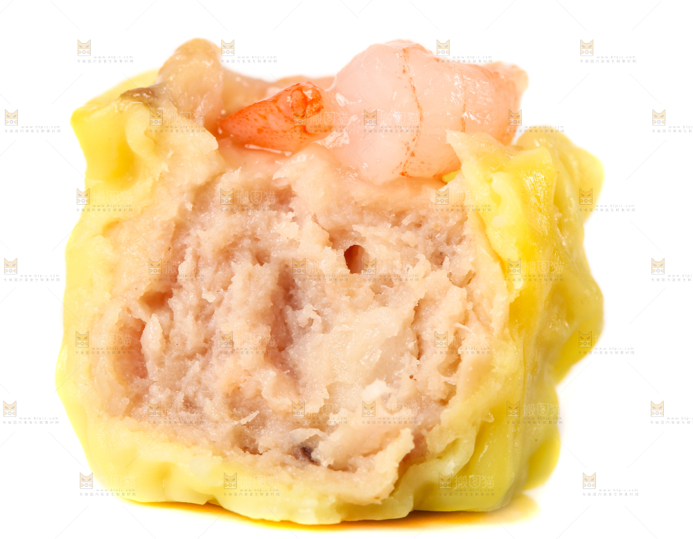 白底上的虾肉烧卖