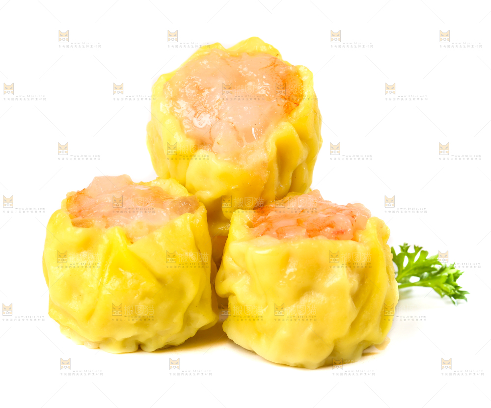 白底上的虾肉烧卖